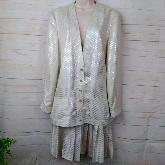 Adele Simpson Metallic SilkSkirt Suit Dress 10